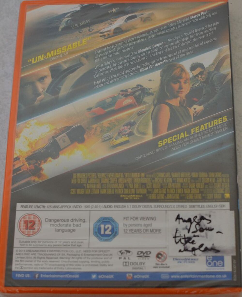 film "Need For Speed" DVD en V.O DVD et blu-ray