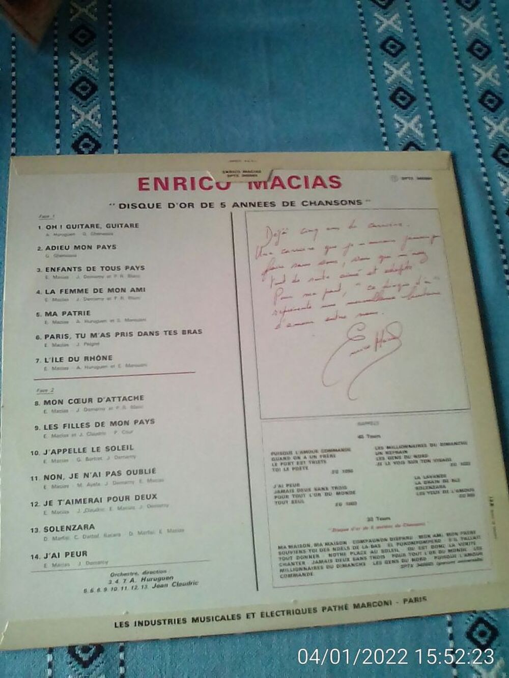 Vinyle 33T DISQUE D'OR-ENRICO MACIAS CD et vinyles
