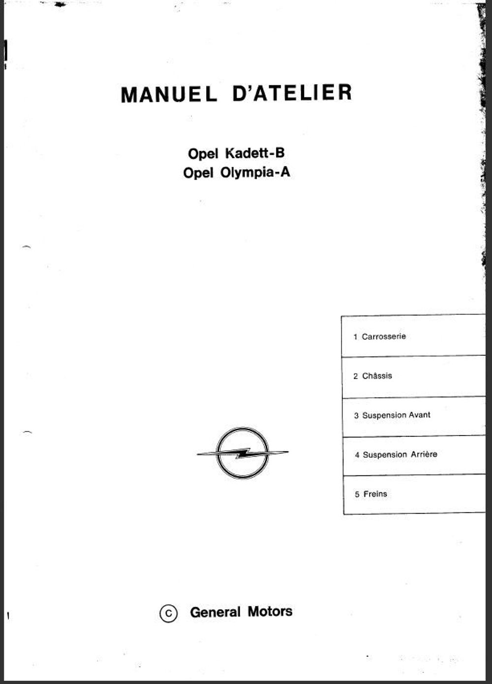 Manuel d'atelier Opel kadett B et Olympia , Manta GT 1900 Livres et BD