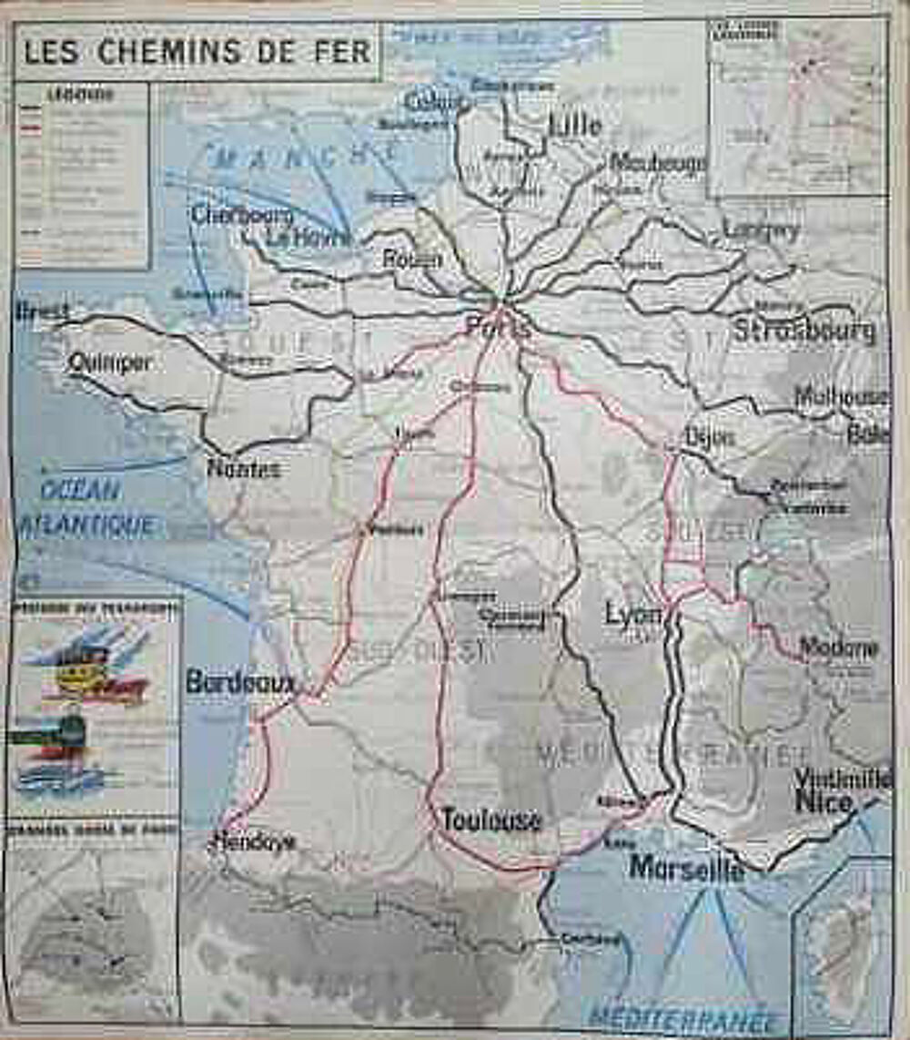 Carte scolaire de 1960 Editions MDI " Les chemins de fer " 