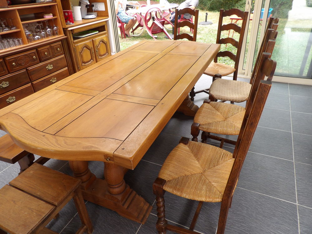 TABLE MONASTERE en CHENE MASSIF de 212 x 95 cm plateau 6 cm Meubles