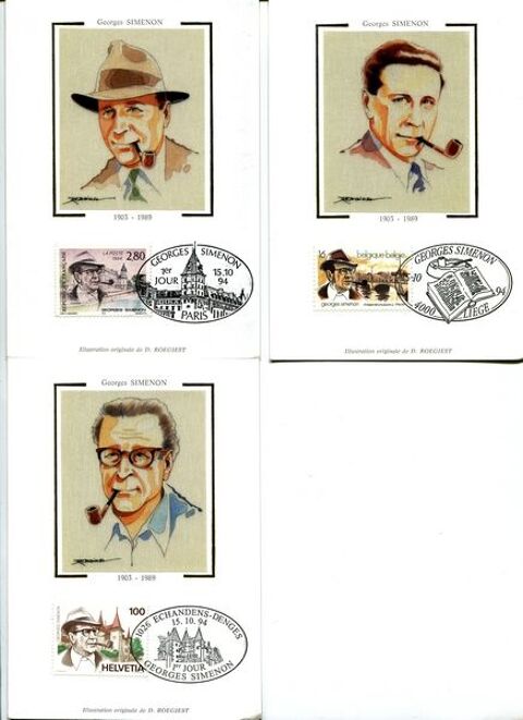 LOT 3 TIMBRES SIMENON SUR CARTES SOIE 1994 6 La Celle-sur-Morin (77)
