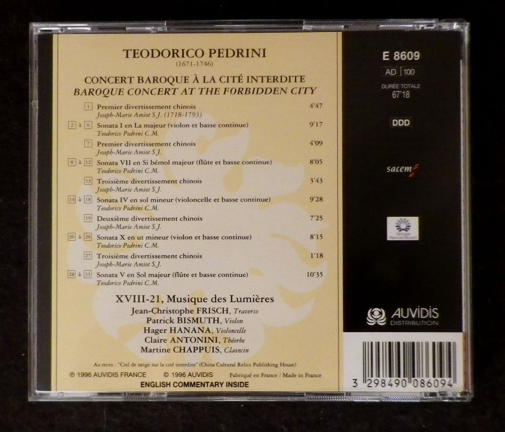 CD - Teodorico Pedrini ? Concert baroque &agrave; la Cit&eacute; Interdite CD et vinyles