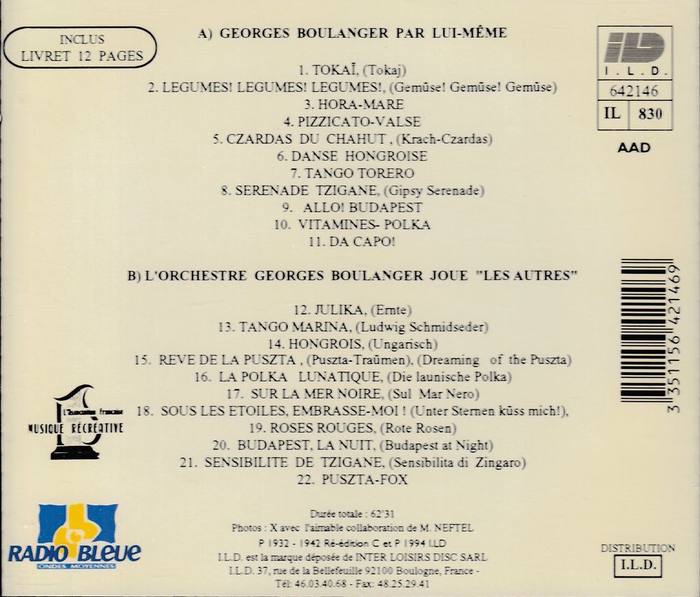 CD Georges Boulanger Virtuose Du Violon Tzigane Grand Prix CD et vinyles