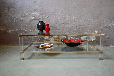 Grande table basse en verre et lucite de Pierre Vandel Paris 680 Wintzenheim (68)