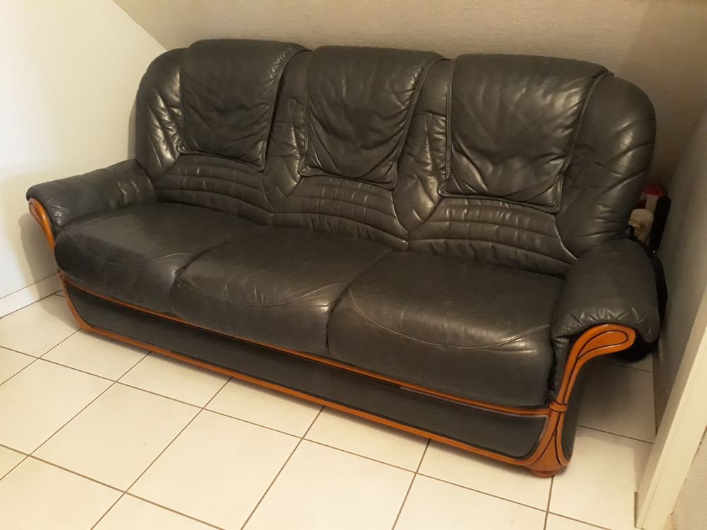 Canap&eacute; cuir 3 places et fauteuil HOME SALON Meubles