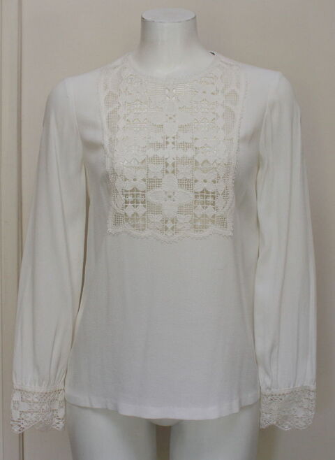 Top soie dentelle blanc SANDRO T.1 50 Issy-les-Moulineaux (92)