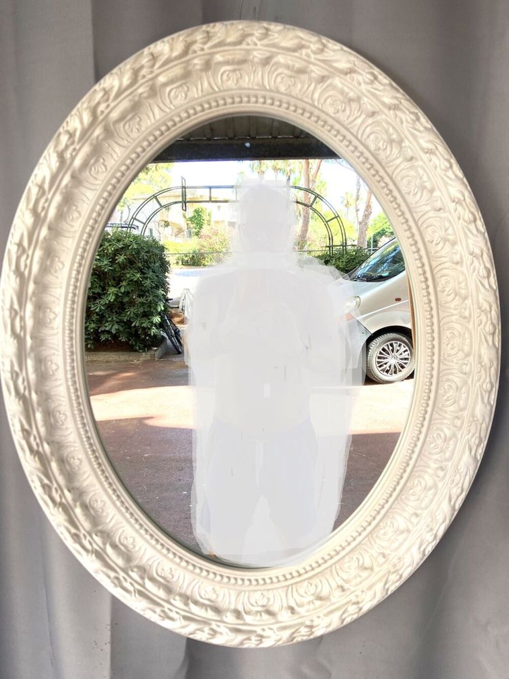 Grand Miroir en Bois Stuqu&eacute; Blanc Nacr&eacute; Shabby Chic Baroque Décoration