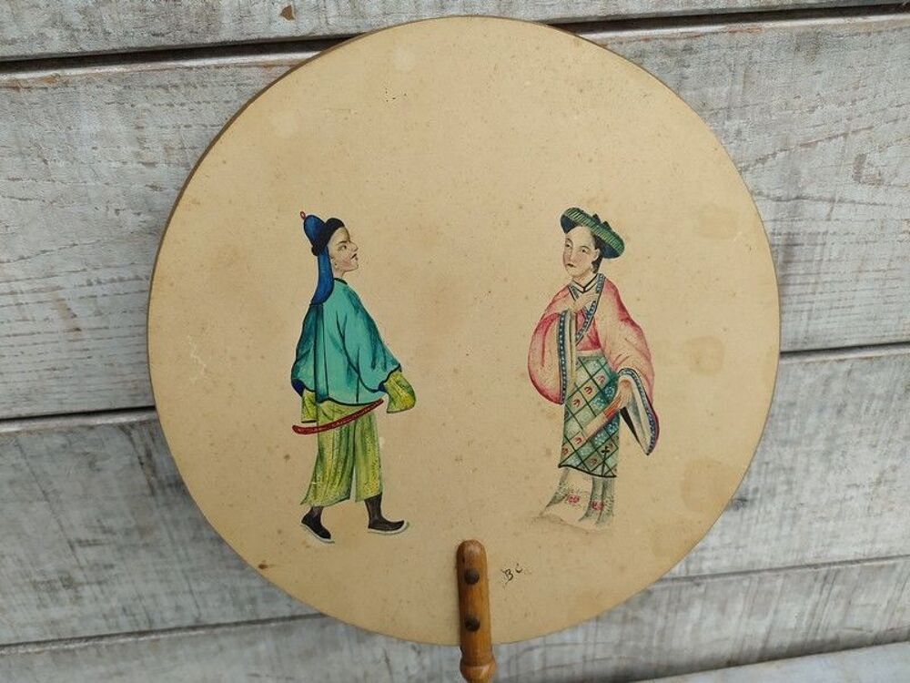 &Eacute;cran de Courtoisie XIX&egrave;me D&eacute;cor Peint Chine Asie &Eacute;ventail 