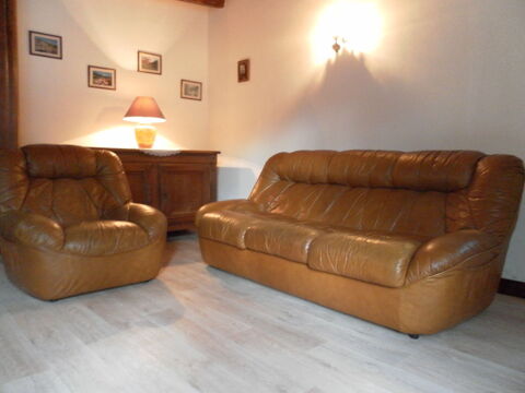CANAPE CONVERTIBLE ET FAUTEUIL EN CUIR MARRON 60 Chahaignes (72)