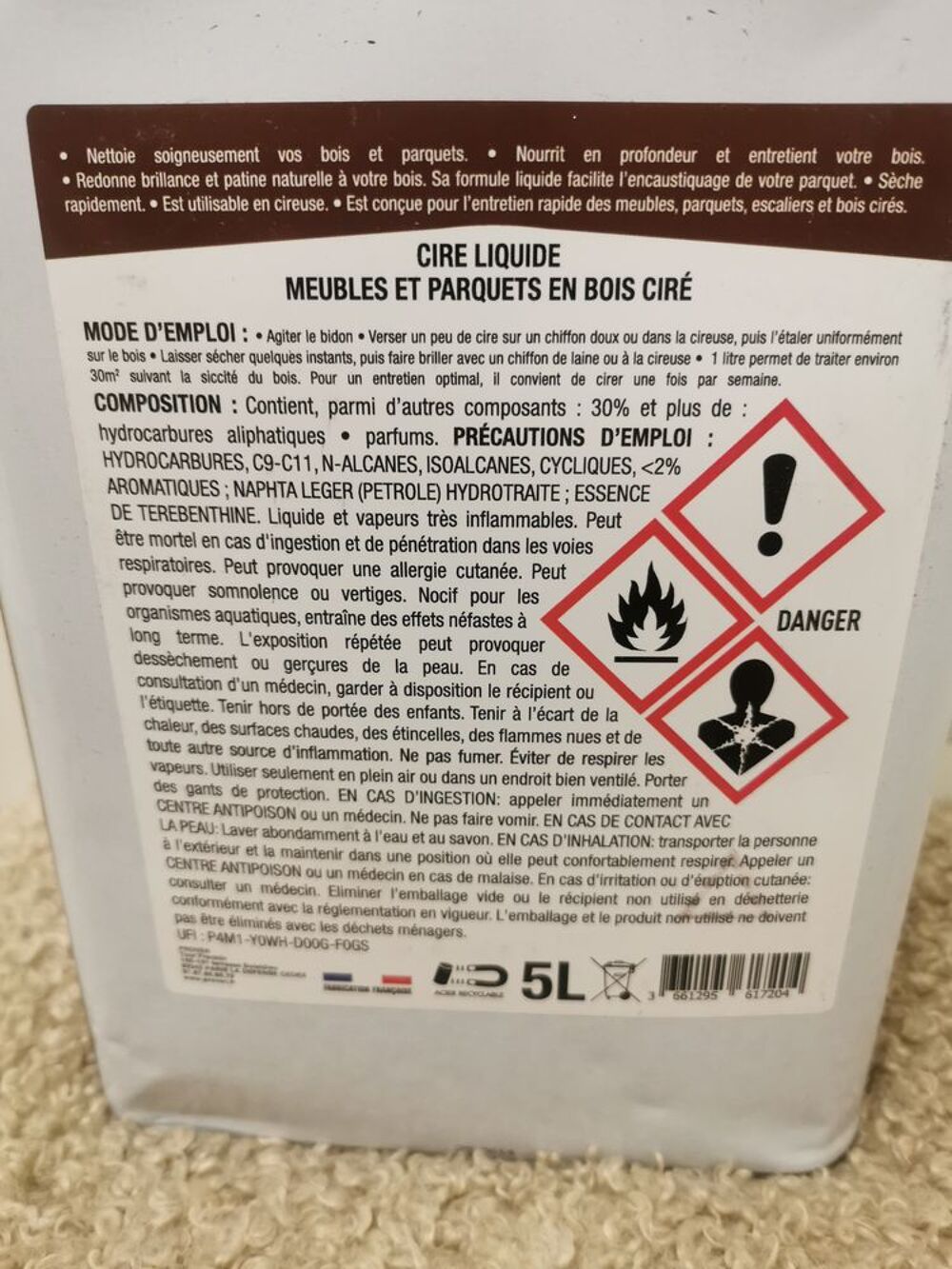 Cire liquide meubles et parquets Bricolage