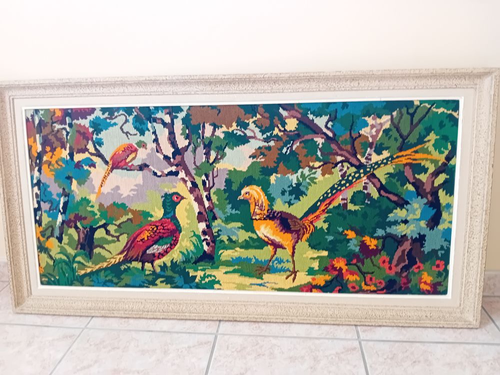 Grand tableau en canevas "les faisans" Décoration