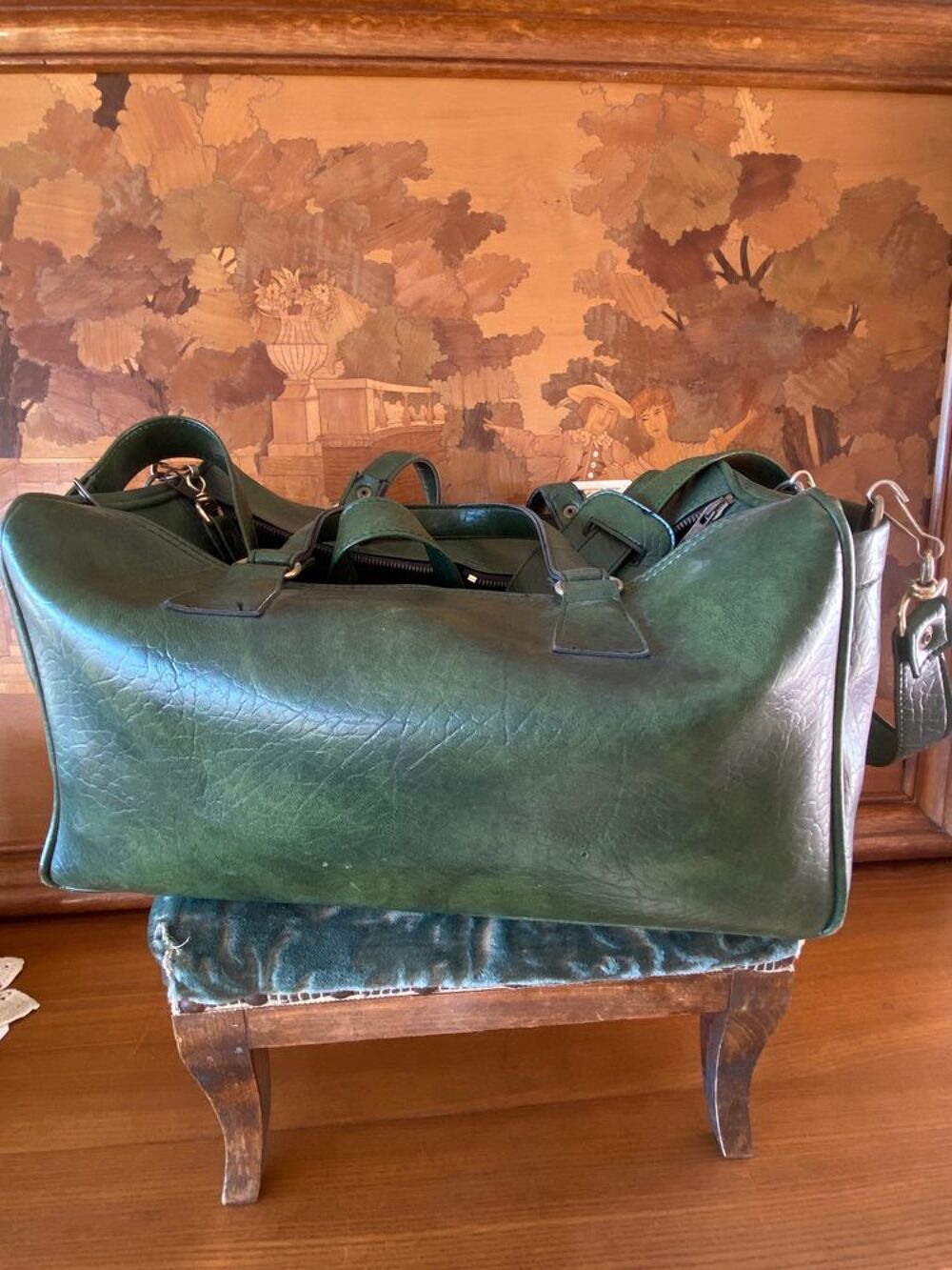 rare sac voyage, vert, vintage Maroquinerie