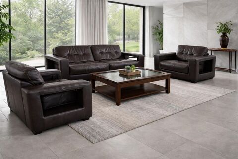 Salon (canap� + fauteuils) design en cuir _ Steiner Paris 3800 Lorgies (62)