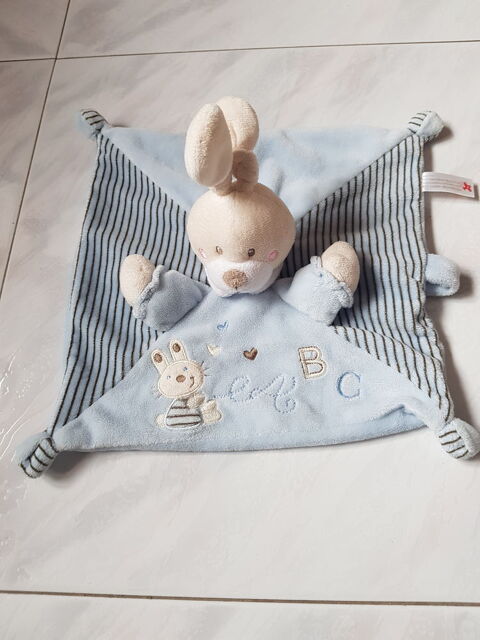 DOUDOU CARRE PLAT LAPIN BLEU RAYE - ABC - NICOTOY 8 La Clotte (17)