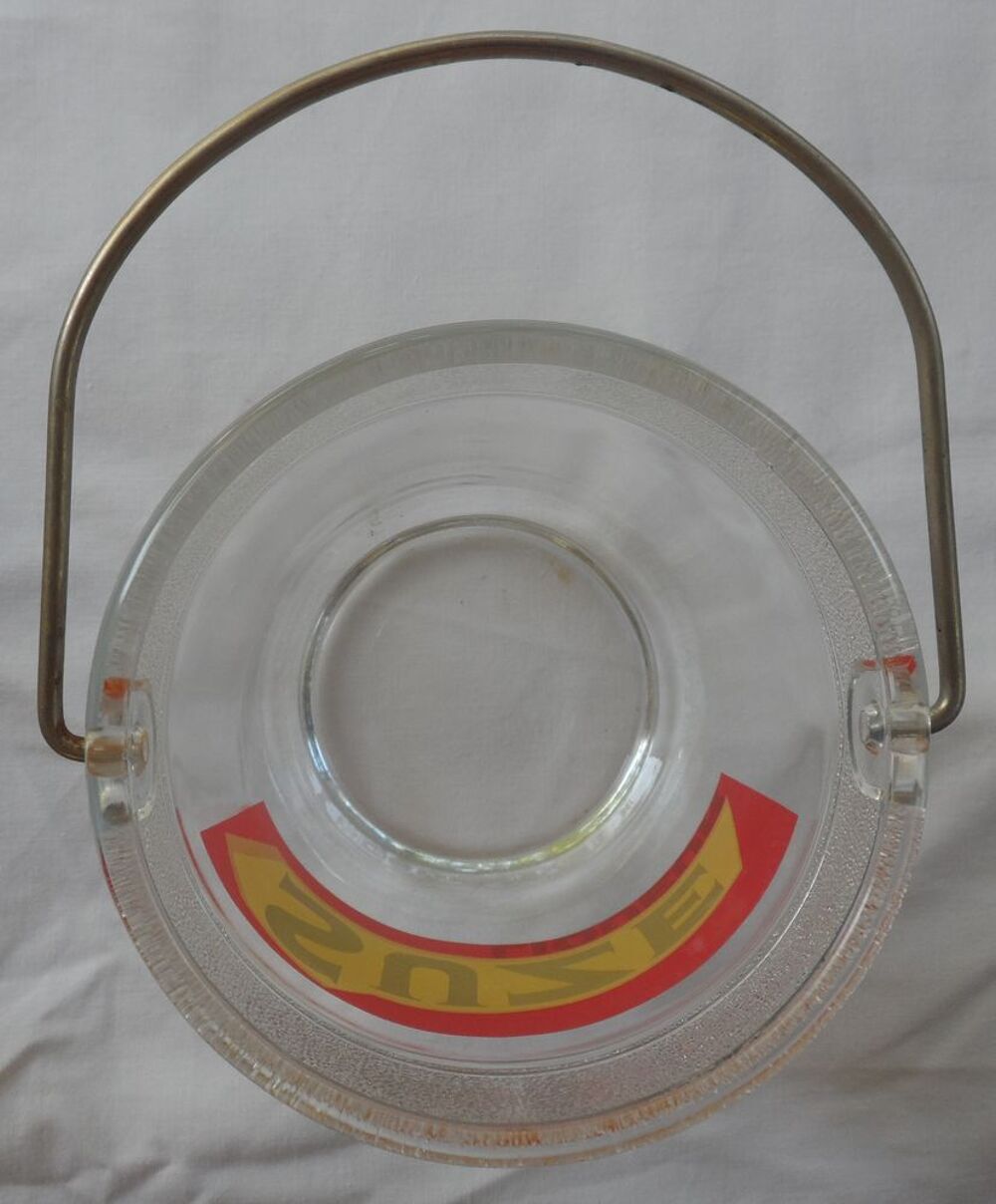 Seau &agrave; gla&ccedil;ons en verre poign&eacute;e chrom&eacute;e Suze liqueur vintage Cuisine