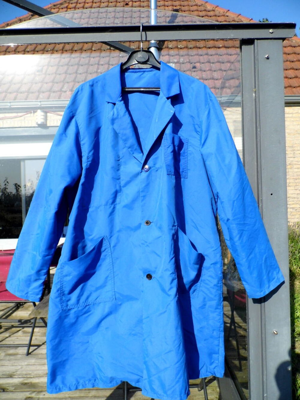 Blouse de travail ancienne bleue vetement ancien usine atelier instituteur &eacute;cole industriel 