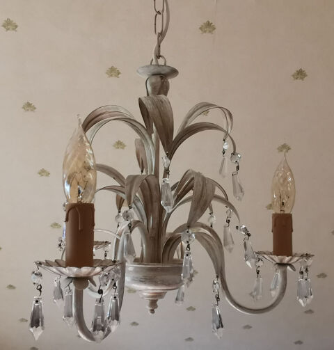 Luminaire vintage en métal à pampilles 3 ampoules 27 Staffelfelden (68)