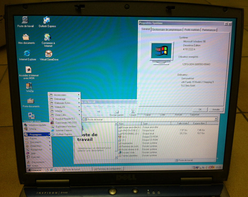 PC portable Dell graveur DVD retrogaming Windows 98 Matériel informatique