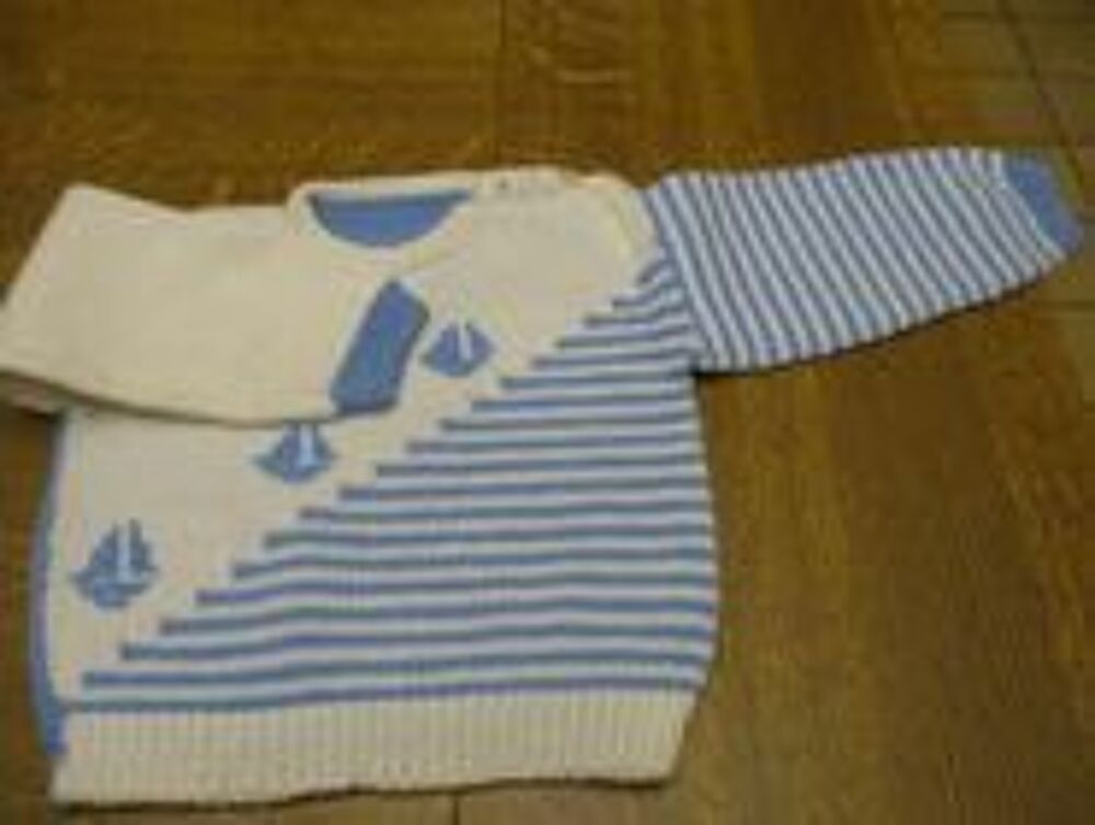 Pull marin blanc raye bleu fait main 6 mois Vtements enfants