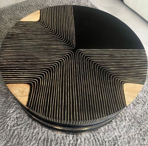 Table basse de salon ronde en manguier sculpt bicolore 250 Dole (39)