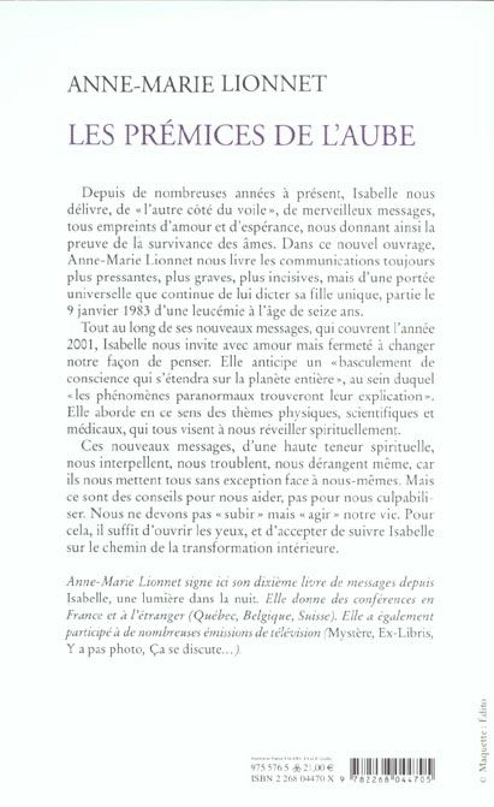 Les premices de l'aube Anne-Marie Lionnet Livres et BD