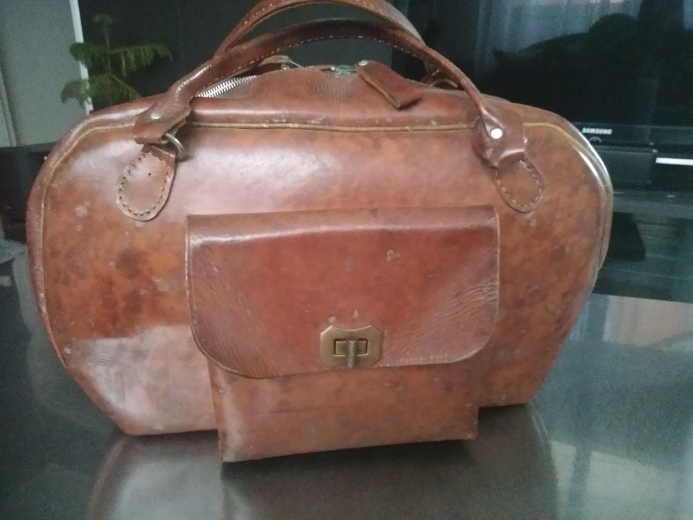 Ancien Sac De Voyage Vintage En Cuir - Marque Générique - Style Rétro