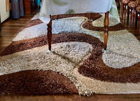 Tapis contemporain poils ras et longs beige et chocolat Kilstett (67)