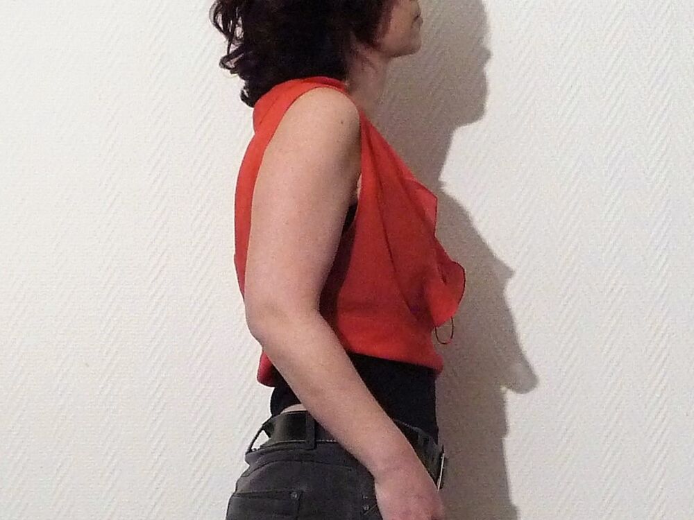 Top/ Tee Shirt Cintr&eacute; Orange Corail avec Lien &agrave; Nouer-Caloma Vêtements