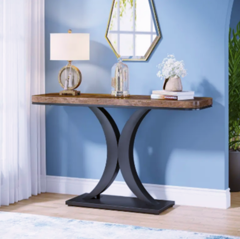 Console &eacute;l&eacute;gante bois &amp; m&eacute;tal ? Silhouette en X invers&eacute; Meubles