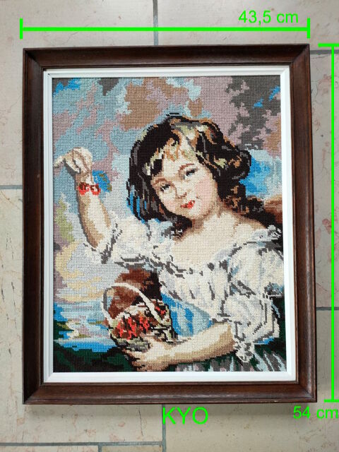 Tableau tissé femme, broderie au point de croix, fait main 39 Foncine-le-Haut (39)