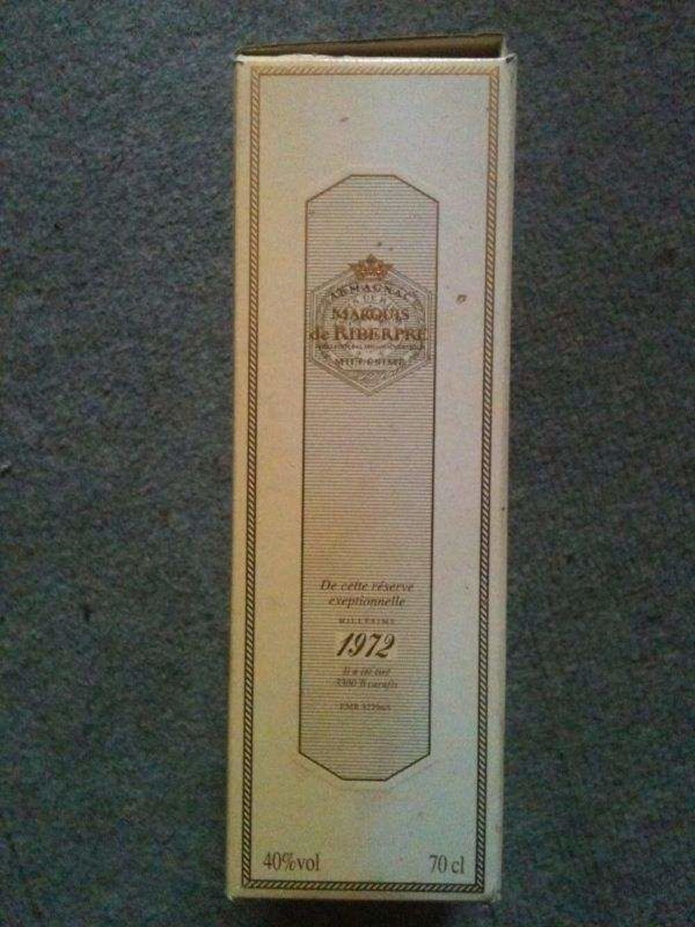Bouteille carafe vide Armagnac Marquis de Riberpr&eacute; 70 cl Cuisine