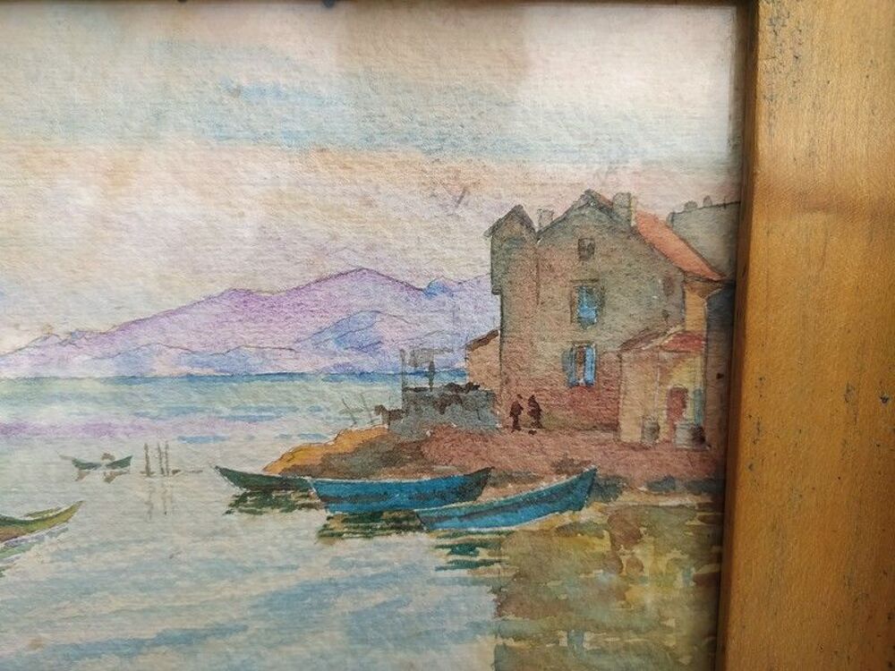 Tableau Aquarelle Marine Paysage Martigues ? Sign&eacute; Muller 
