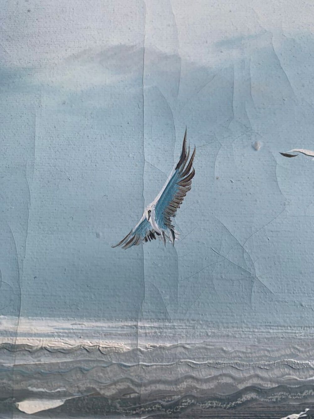 Tableau marine vintage ? vague et mouettes ? huile sur toile Décoration