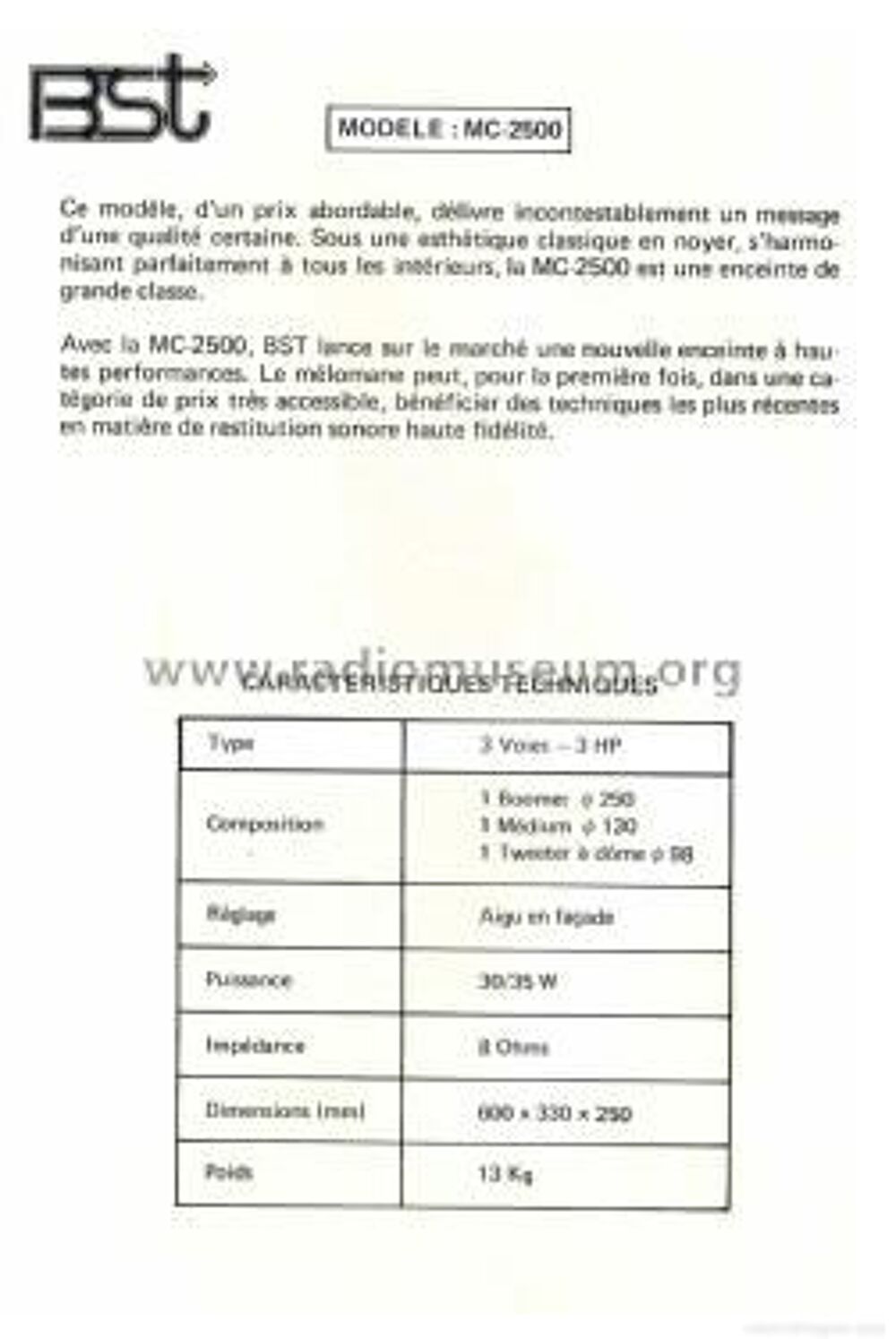 Enceintes BST MC 2500 Photos/Video/TV