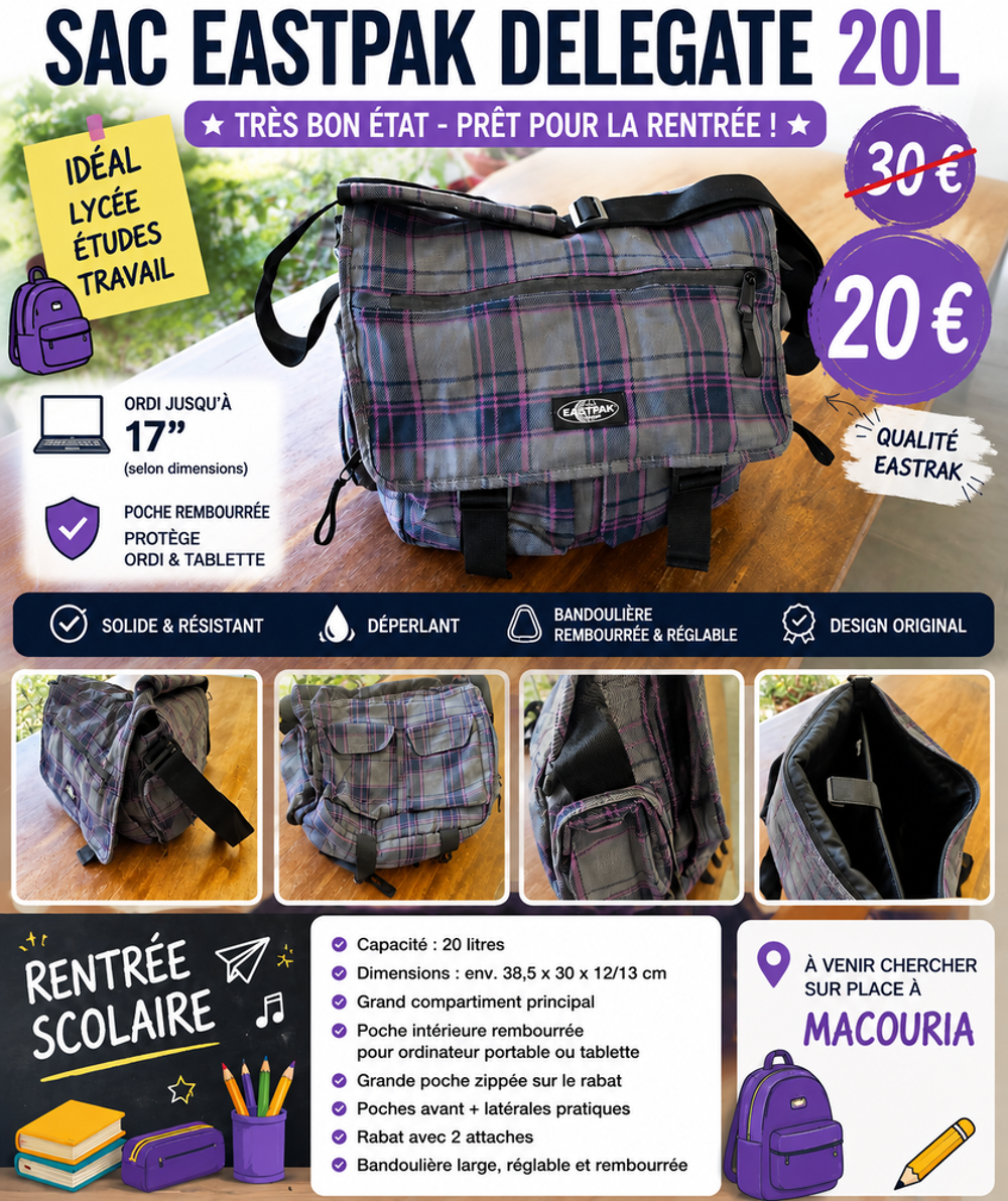 Sac Eastpak Delegate 20 L ? PC jusqu'&agrave; 17" ? Tr&egrave;s bon &eacute;tat Maroquinerie