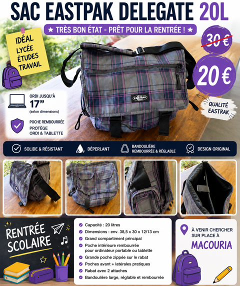 Sac Eastpak Delegate 20 L ? PC jusqu'à 17  ? Très bon état 20 Macouria (97)