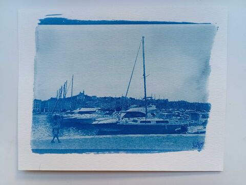 Photographie en Cyanotype, Procédé Photographique 1842, Bleu de Prusse,  Vieux Port de Marseille , 20,8cm/16,5cm, état neuf Paris 20 (75)