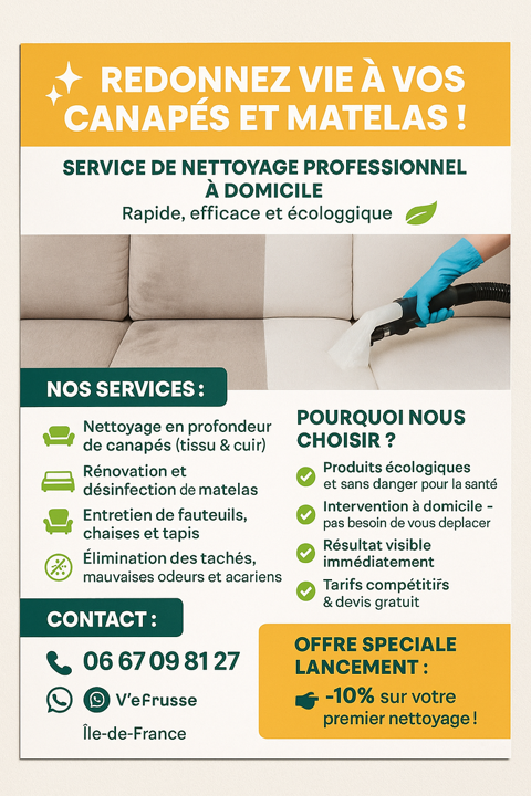 Nettoyage de canapé, fauteuils, matelas 0 95800 Cergy