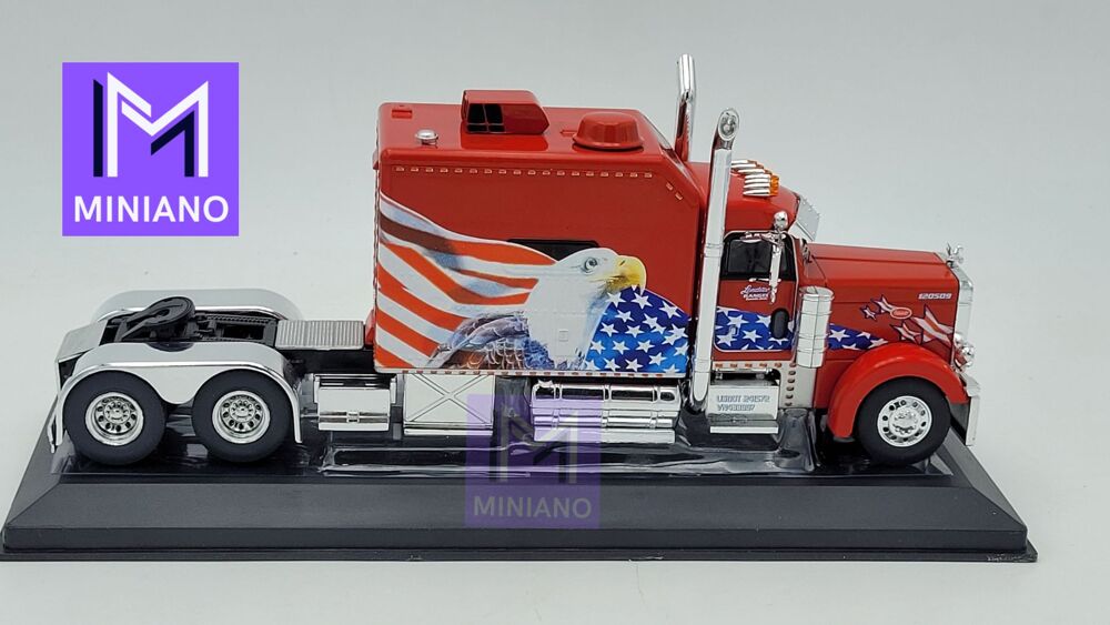 CAMION PETERBILT 379 CUSTOM 2002 ROUGE AVEC DRAPEAU AIGLE 