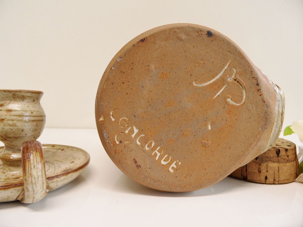 POT + BOUGEOIR EN GRES SIGNES &quot;JP CONCORDE&quot; J.POUCHAIN ?? tb Dcoration