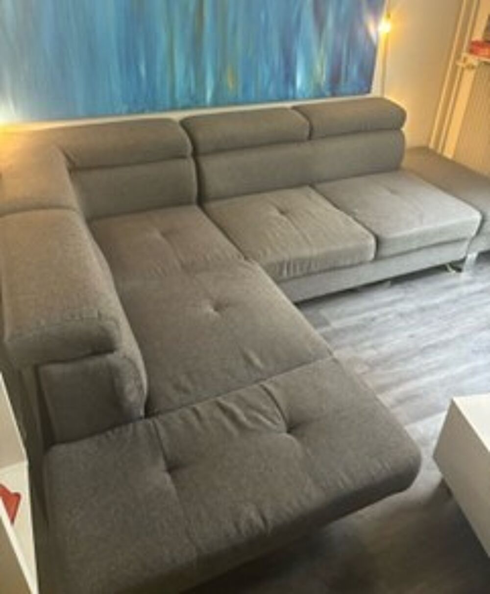 Canap&eacute; d'angle gris modulable confortable en tissu Meubles
