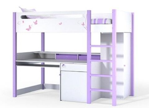 Armoire et lit mezzanine bi couleur Blanc/mauve 380 Montigny-le-Bretonneux (78)