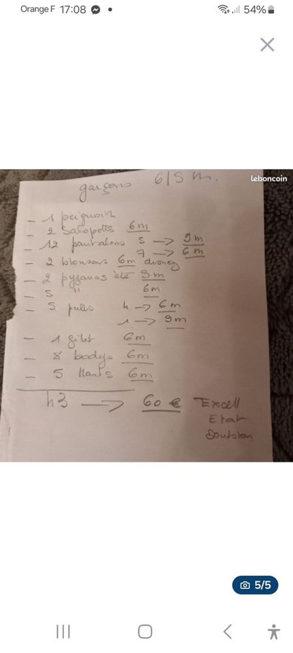 1 carton de 43 v&ecirc;tements gar&ccedil;on 6/9mois
Vêtements enfants