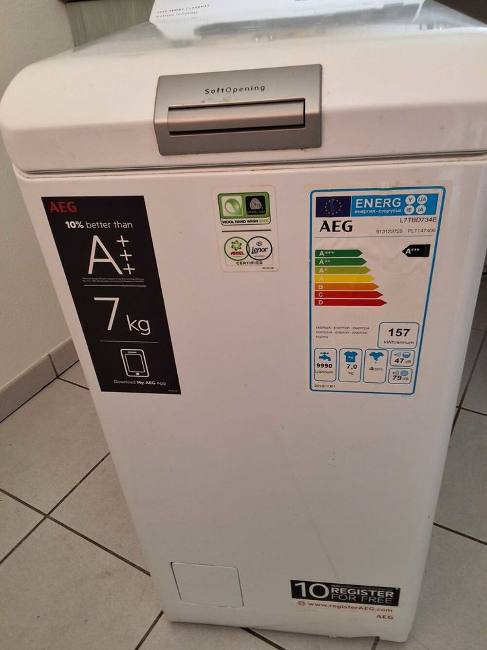 AEG S&eacute;rie 7000 ProSteam L7TBD734E €" Excellent &eacute;tat €" 7 kg €" A+++ Electroménager