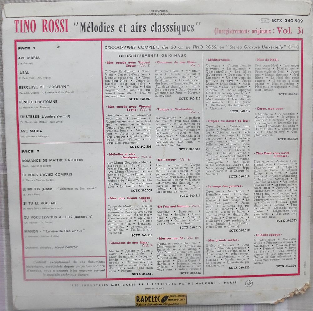 TINO ROSSI airs et m&eacute;lodies classiques enregist. originaux CD et vinyles
