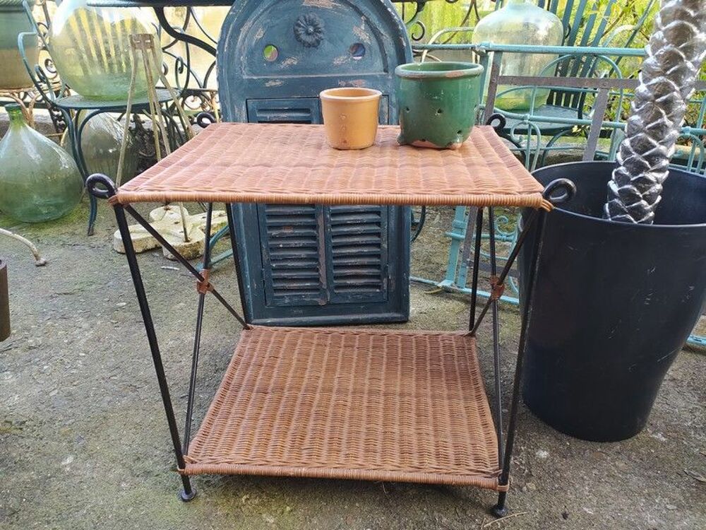 Table &Eacute;tag&egrave;re Rotin M&eacute;tal Vintage Meubles