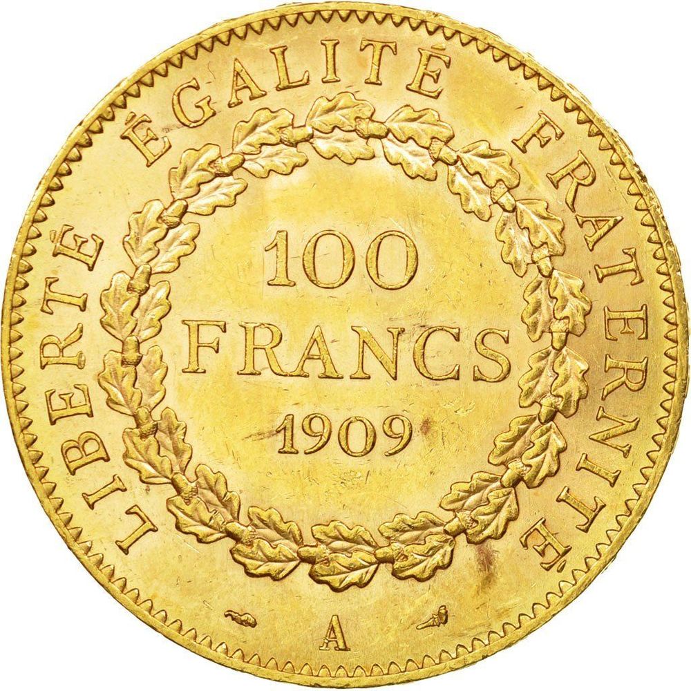 R&Eacute;PLIQUE PLAQUE OR 100 FRANCS 1909 G&Eacute;NIE 
