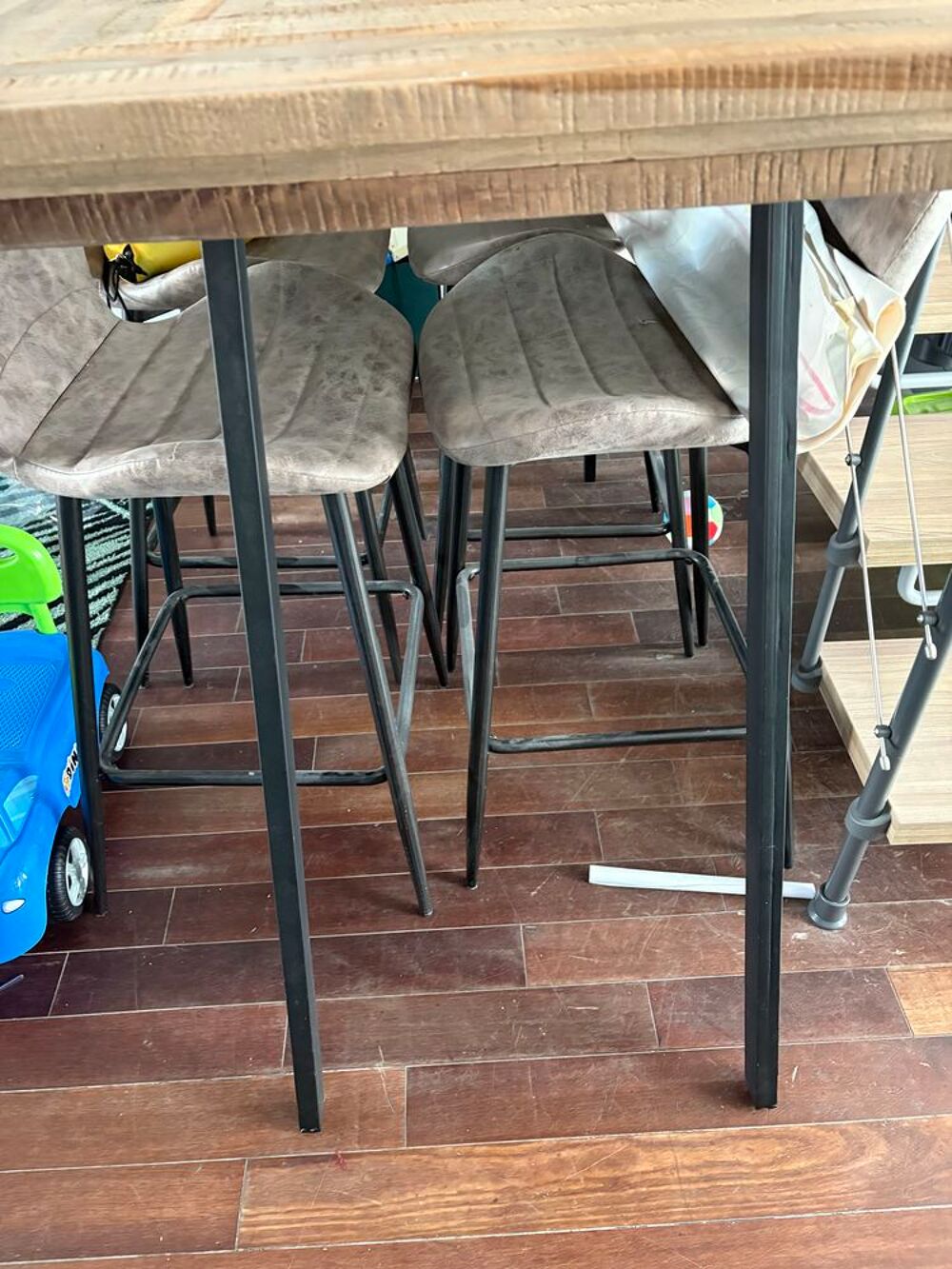 table bar teck metal et tabouret cuir Meubles