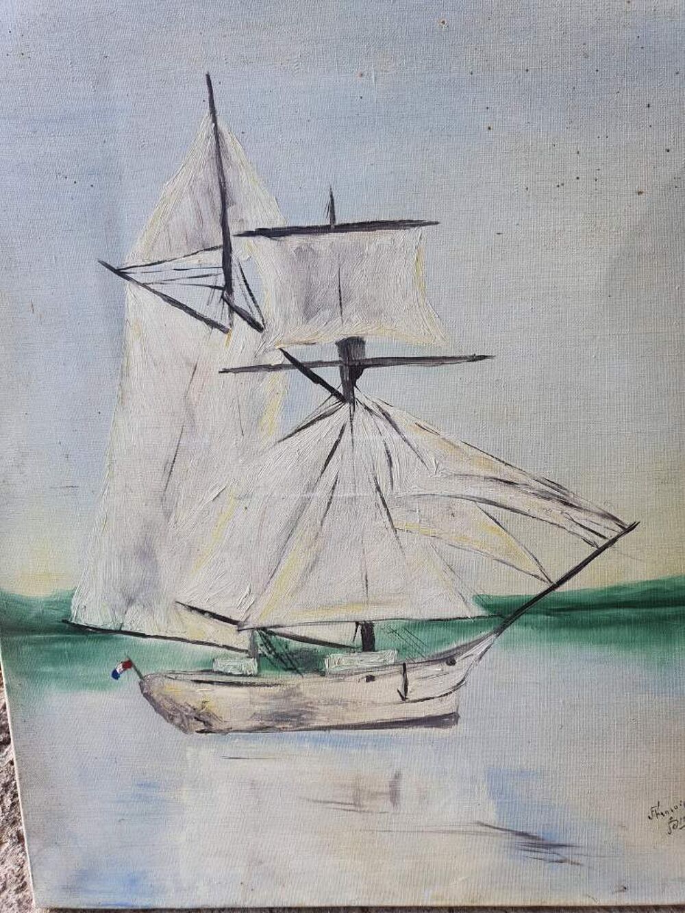 PEINTURE A HUILE JOLIE BATEAU Décoration